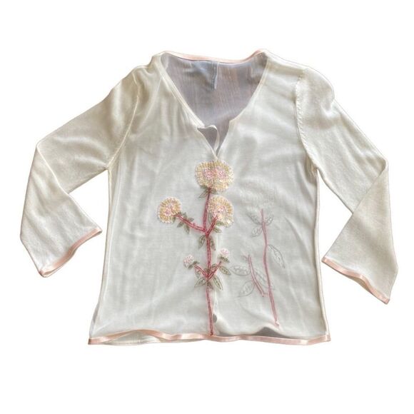 Charlotte Tarantola Angora Blend Cardigan Sweater Floral Beaded Large - Picture 2 of 7